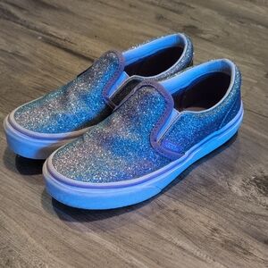 Vans Blue and Silver Glitter Slip-Ons